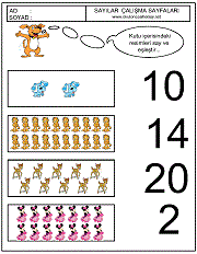 okul öncesi çocuklar için kutudaki resim sayısı ile karşısındaki sayıları eşleştirme çalışmaları